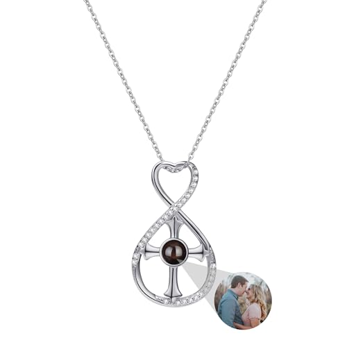 Benutzerdefinierte Foto-Halskette, personalisierte Engelsflügel Kreuz Projektion Halskette, benutzerdefinierte 925 Sterling Silber Kreuz Anhänger mit Bild innen Ich liebe dich 100 Sprachen Halskette von yrozvw