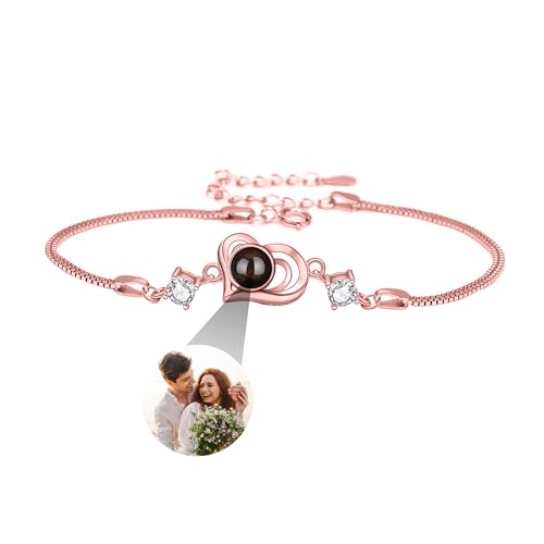 yrozvw Benutzerdefinierte Foto-Armband personalisierte 925 Sterling Silber Herz Foto Projektion Armband mit Bild im Inneren 100 Sprachen Ich liebe dich Armband Diamant-Schmuck für Frauen/Paar/Hund von yrozvw