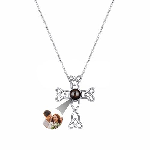 yrozvw Benutzerdefinierte Foto-Halskette, personalisierte Foto Projektion Halskette 925 Sterling Silber Kreuz Anhänger Ich liebe dich 100 Sprachen Halskette Geschenke für Muttertag für Frauen/Paar von yrozvw