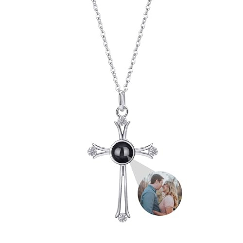 yrozvw Benutzerdefinierte Foto-Halskette, personalisierte Foto Projektion Halskette 925 Sterling Silber Kreuz Anhänger Ich liebe dich 100 Sprachen Halskette Geschenke für Muttertag für Frauen/Paar von yrozvw