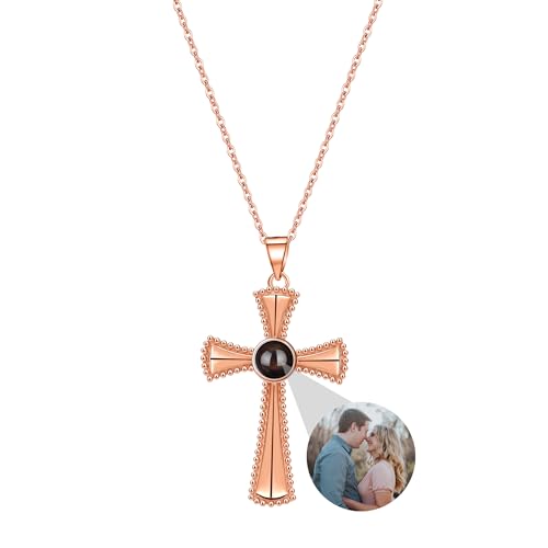 yrozvw Benutzerdefinierte Foto-Halskette, personalisierte Foto Projektion Halskette 925 Sterling Silber Kreuz Anhänger Ich liebe dich 100 Sprachen Halskette Geschenke für Muttertag für Frauen/Paar von yrozvw