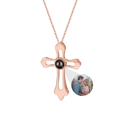 yrozvw Benutzerdefinierte Foto-Halskette, personalisierte Foto Projektion Halskette 925 Sterling Silber Kreuz Anhänger Ich liebe dich 100 Sprachen Halskette Geschenke für Muttertag für Frauen/Paar von yrozvw