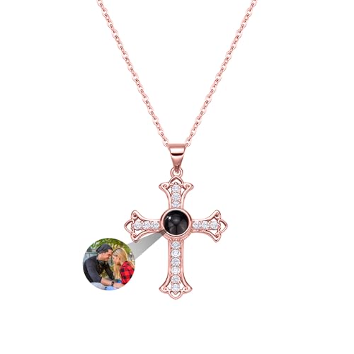 yrozvw Benutzerdefinierte Foto Projektion Halskette Customized Kreuz Projektion Anhänger für Paar Personalisierte 100 SprachenIch liebe dich Kreuz Anhänger Geschenk für Männer/Frauen/Geburtstag von yrozvw