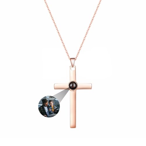 yrozvw Custom Foto Projektion Halskette Customized Kreuz Projektion Anhänger für Paar Personalisierte 925 Sterling Silber Kreuz Anhänger Geschenk für Männer/Frauen/Vatertag Geburtstag von yrozvw