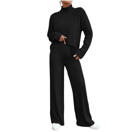 2 Teiliges Damen Outfit Pullover Set Modisches Strick Set Mit Rundhalsausschnitt Hose Weitem Bein Lounge Sets Outfits Sweatsuit Übergroßes Pullover Set Mit Weitem Bein Klobiges Herbst Lounge Set von yruphome