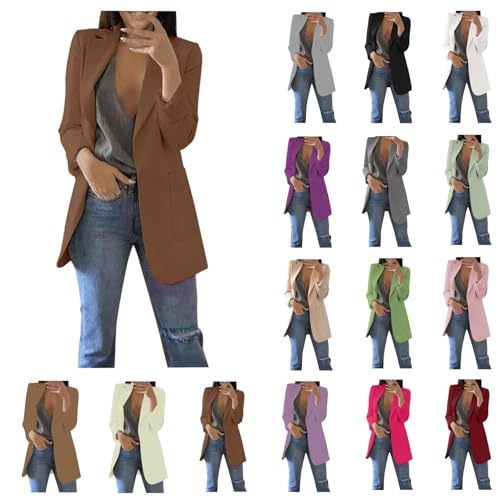 Blazer Damen Offene Vorderseite Langarm Revers Strickjacken Anzugjacke Leichte LäSsige GemüTliche Sportliche Lange Blazer Elegante BüRo Blazer Jacke Business Jacke Softshell Jacke ÜBergangsjacke von yruphome