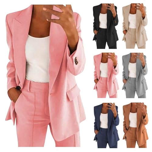 Damen Blazer FüR Arbeit Revers Schlichte LäSsige Winterjacke Business BüRo Jacke Elegante Langarm AnzüGe Jacke Plus GrößE Mode Sportliche Streetwear Festliche Party Mantel Strickjacke Mit Tasche von yruphome