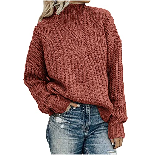 Damen Elegant Rollkragen Pullover Solide Oberteile Lange ÄRmeln Mode Strickpullover Warme Grobstrick Pullover Bequem Dehnbar Rollkragenpullover Herbst Winter Sweater Pullis Langarmpullover von yruphome