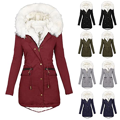 Damen Fleecejacke Verdick Winterjacke Warme Jacke Lang Wintermantel Warm GefüTtert Winterparka Kapuzenjacke Zip PlüSchjacke Langarm Einfarbig Hoodie Sweatjacke Casual Winter Kapuzenpullover Mantel von yruphome