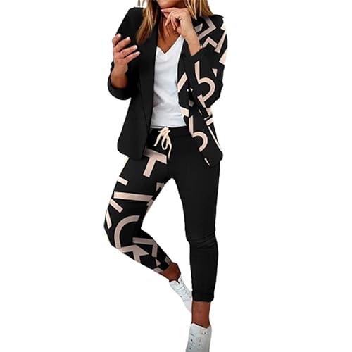 Damen Hosenanzug Mode 2 StüCk Retro Elegant Revers Blazer Hose Outfits Festlich Elegant Buisnesskleidung Anzug Set Hosenanzug Business Anzug Set Zweiteiler Drucken BüRo Outfit Office Freizeitanzug von yruphome