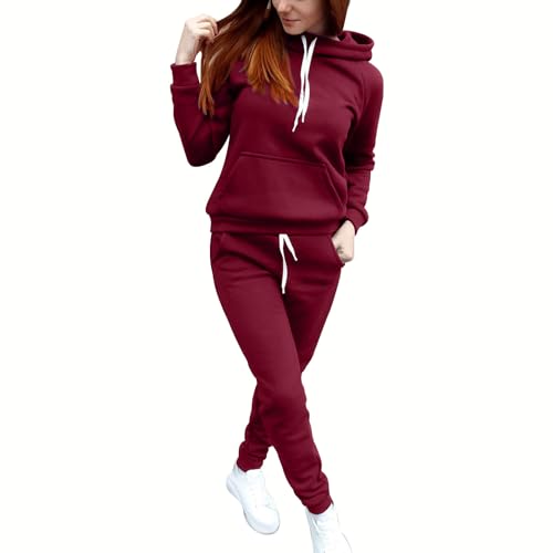 yruphome Damen Langarm Winter Jogginganzug Trainingsanzug Hausanzug Freizeitanzug Zweiteiler Set Lange ÄRmel Kapuzenpullover Kordelzug + Hose FüR Yoga Jogger Sportanzug 2 StüCk Tracksuit Streetwear von yruphome