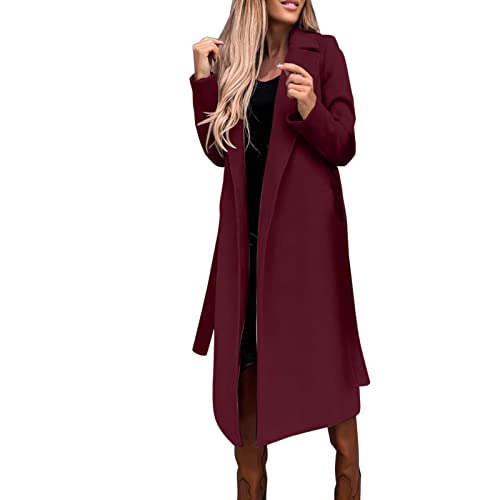 Damen Mantel Trenchcoat Lang Strickjacke Cardigan Elegant Wintermantel Langarm Umlegekragen Fleecejacke Warme Mantel Herbst Winter ÜBergangsjacke Business Lange Fleece Parkajacke Offene Vorderseite von yruphome