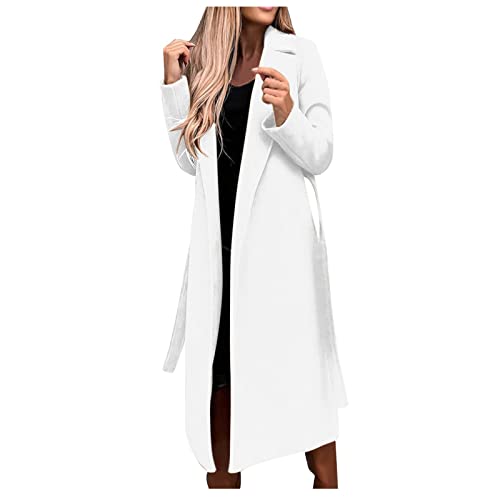 Damen Mantel Trenchcoat Lang Strickjacke Cardigan Elegant Wintermantel Langarm Umlegekragen Fleecejacke Warme Mantel Herbst Winter ÜBergangsjacke Business Lange Fleece Parkajacke Offene Vorderseite von yruphome