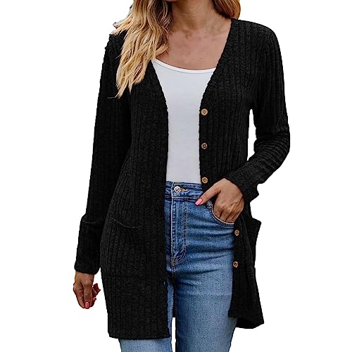 Damen Strickjacke Langarm Casual Strickcardigan Vorne Offene Oberteil Tops Elegant Lang Zopfmuster Strickmantel KnöPfen Sweater Pullover Casual Solid Lang Strickjacke Weich Langarm Strickpullover von yruphome