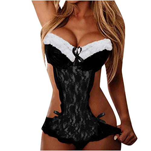 Damen Weihnachten Dessous Set Sexy Christmas NachtwäSche Lingerie WeihnachtskostüM UnterwäSche ReizwäSche Rot Xmas Kleidung Reizvolle Negligee V-Ausschnitt Babydoll Lingerie Spitze Dessous Nachthemd von yruphome