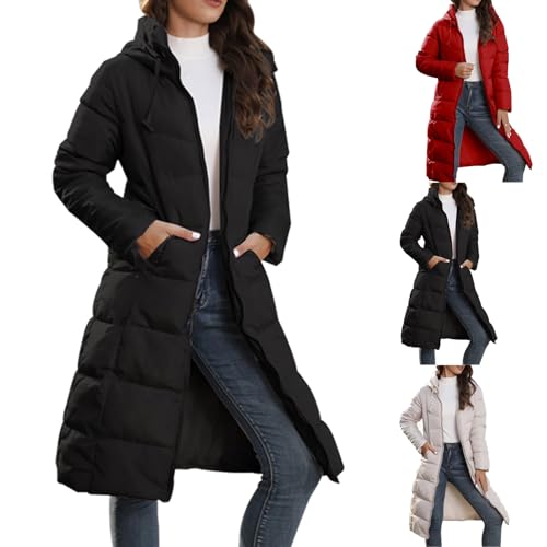 Damen Winterjacke Lange Gesteppte Pufferjacke Kapuzenjacke Warme Softshelljacke Skijacken Leichte Daunenjacke Elegante Verdickte Outdoorjacke Parka ÜBergangsjacke Winddicht Outwear Mit Tasche von yruphome