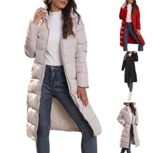 Damen Winterjacke Lange Gesteppte Pufferjacke Kapuzenjacke Warme Softshelljacke Skijacken Leichte Daunenjacke Elegante Verdickte Outdoorjacke Parka ÜBergangsjacke Winddicht Outwear Mit Tasche von yruphome