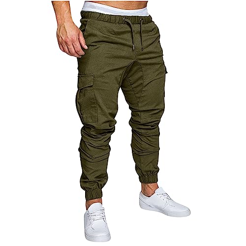 Herren Cargohose Baumwolle Hose Winter Multi Taschen Outdoorhose Wanderhose Gerade Geschnittene Jogginghose Einfarbiger Chino Cargo Hose Männer Causal Sporthose Jogging Freizeithose Mit Kordelzug von yruphome