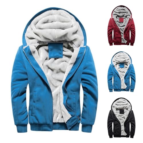 Herren Fleece Winterjacke Mit Kapuze PlüSch Dicke Warme Fleecejacke Gepolstertes Futter Outdoorjacke Lockerer ReißVerschluss Trendige Kapuzenjacke Weicher Bequemer Wintermantel Tasche Herbst Winter von yruphome