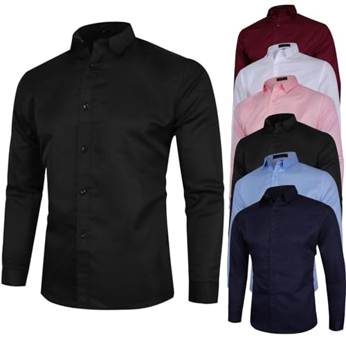 Herren Winter T-Shirt Baumwolle Langarm Blusen MäNner Fashion Pure Button Down Shirts Business Casual Bluse Regular Fit Stehkragen Bluse Shirt Slim Fit FüR Anzug, Business, Hochzeit von yruphome