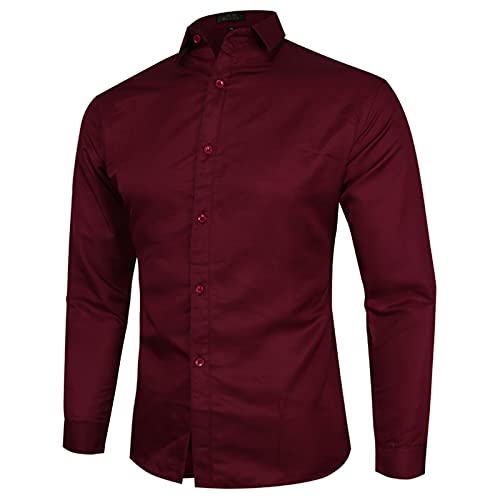 Herren Winter T-Shirt Baumwolle Langarm Blusen MäNner Fashion Pure Button Down Shirts Business Casual Bluse Regular Fit Stehkragen Bluse Shirt Slim Fit FüR Anzug, Business, Hochzeit von yruphome