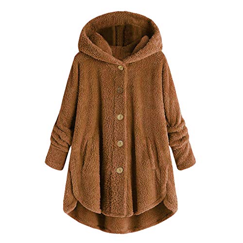 Hoodie Wintermantel Damen Oversize PlüSchjacke Warm GefüTterter Fleecemantel 2023 Knopf Kapuzenjacke Mode LäSsige Teddyjacke Lose Doppelseite Flauschiger Winterjacke Farbblock Lange Strickjacke von yruphome