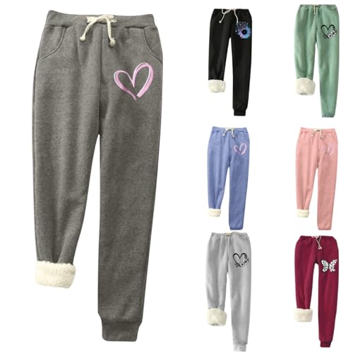 Jogginghose Damen Thermohose Winter Warme Sweathose Fleece Innenfutter Freizeithose GefüTtert Casual Lange Winter Hose Komfort Warm Sporthose Tunnelzug Thermo Haushose PlüSch Jogger Hose Outdoorhose von yruphome