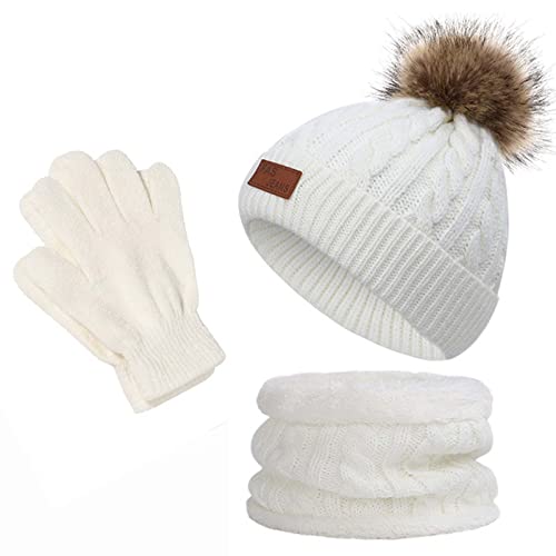 MüTze Schal Set Kinder Gestrickt WintermüTze Schal Handschuhe 3 StüCk Set 3 In 1 Warm Stricken Dicken Ski Set Fleece GefüTtert WintermüTze Schal Handschuhe Set PlüSch Outdoor Set MäDchen Jungen von yruphome