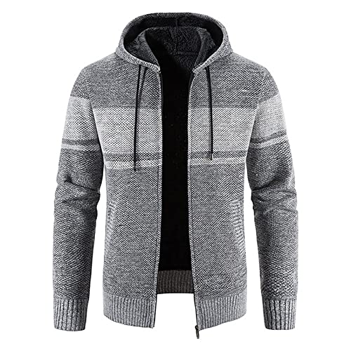 Plus GrößE Sweatshirt FüR Herren Mode Fleecejacke PlüSch Dicke Warme Winterjacke Langarm Solide ÜBergangsjacke Warme Lockere Strickjacke Patchwork Kapuzen Freizeit Pullover Outdoor Jacke von yruphome