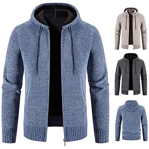 Plus GrößE Sweatshirt FüR Herren Mode Fleecejacke PlüSch Dicke Warme Winterjacke Langarm Solide ÜBergangsjacke Warme Lockere Strickjacke Patchwork Kapuzen Freizeit Pullover Outdoor Jacke von yruphome