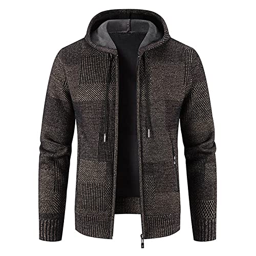 Plus GrößE Sweatshirt FüR Herren Mode Fleecejacke PlüSch Dicke Warme Winterjacke Langarm Solide ÜBergangsjacke Warme Lockere Strickjacke Patchwork Kapuzen Freizeit Pullover Outdoor Jacke von yruphome