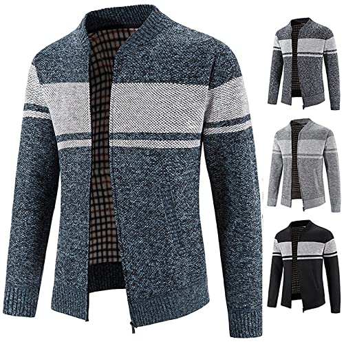 Plus GrößE Sweatshirt FüR Herren Mode Fleecejacke PlüSch Dicke Warme Winterjacke Langarm Solide ÜBergangsjacke Warme Lockere Strickjacke Patchwork Kapuzen Freizeit Pullover Outdoor Jacke von yruphome