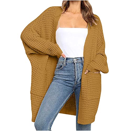 Strickjacken Damen Winter Pulli Strickpullover Elegant Strickmantel Lose Casual Knickpullove Strickcardigan Warme Lang Cardigan Jacke Strickwaren Pullover Open Front Slouchy Knit Sweater Outwear von yruphome