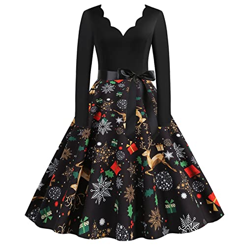 Weihnachten Damen Langärmelig Großes Kleid Langärmelig Sexy Silvester Maxikleider Bedruckt Kleider Weihnachten Weihnachten Bedruckt Cocktailkleid Damen Weihnachtskleid A Linie Vintage Partykleid von yruphome