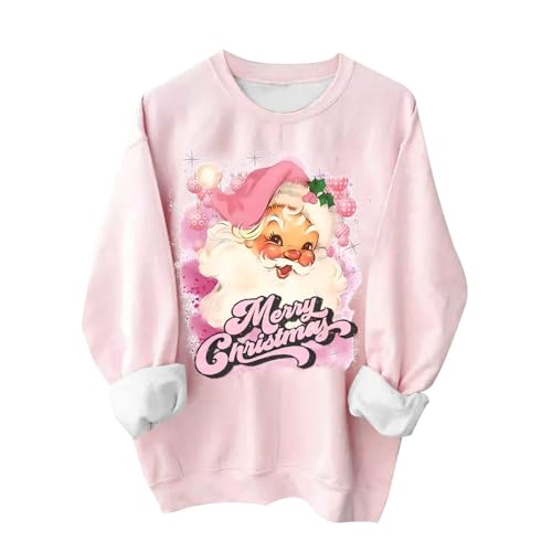 Weihnachtspullover Damen Weihnachts Sweatshirt Beiläufig Rundhals Langarmshirt Rosa Damen Pullover Elegant Xmas Sweatshirt Mit Weihnachtsprint Herbst Winter Langarm Casual Basic Oberteile Tops von yruphome