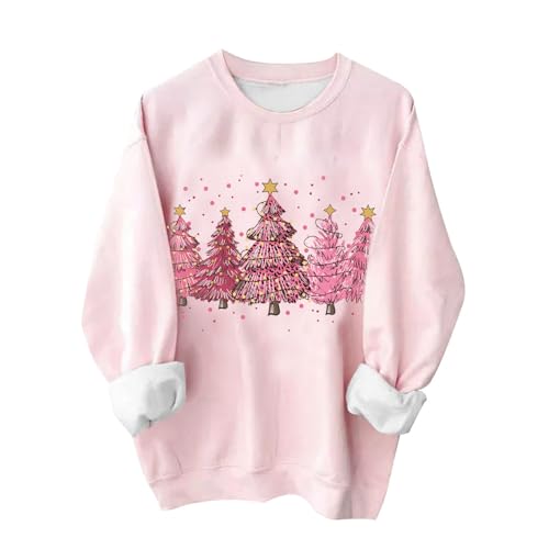 Weihnachtspullover Damen Weihnachts Sweatshirt Beiläufig Rundhals Langarmshirt Rosa Damen Pullover Elegant Xmas Sweatshirt Mit Weihnachtsprint Herbst Winter Langarm Casual Basic Oberteile Tops von yruphome