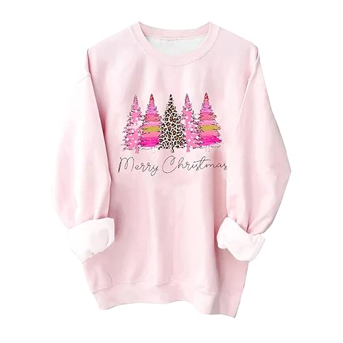 Weihnachtspullover Damen Weihnachts Sweatshirt Beiläufig Rundhals Langarmshirt Rosa Damen Pullover Elegant Xmas Sweatshirt Mit Weihnachtsprint Herbst Winter Langarm Casual Basic Oberteile Tops von yruphome