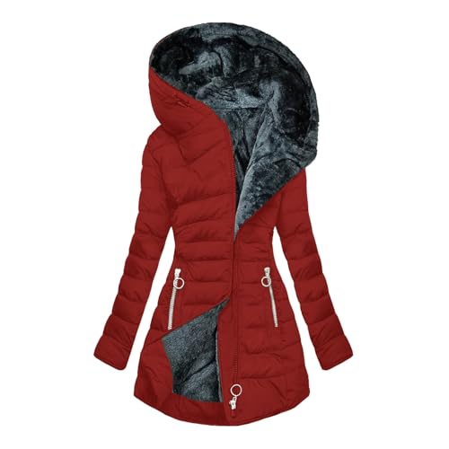 Wintermantel Damen Warme Winterjacke Mit Kapuze Verdicken Warm GefüTtert Lang Softshelljacke Elegant Langarm Kapuzenjacke Winterparka Einfarbig ÜBergangsjacke Lange Winddichter GemüTlich Mantel von yruphome