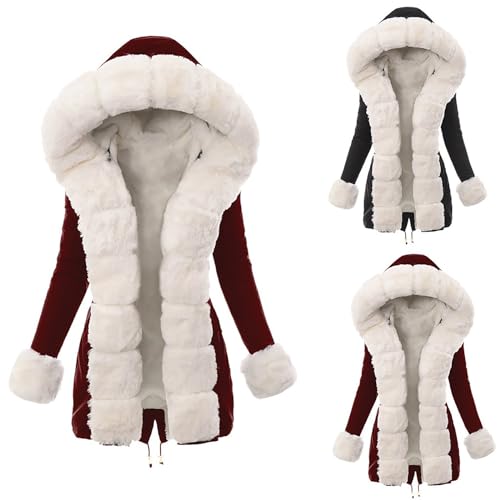 Wintermantel Kapuzenjacke Verdickte PlüSchjacke Warme Flauschige Winterjacke Trenchcoat Mode Gepolsterte Strickjacke Softshelljacke Elegant Winddicht GefüTterter Fleecemantel Samtmantel ÜBermantel von yruphome