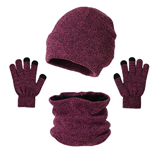 Wintermütze Schal Touchscreen Handschuhe Set Unisex Strickmütze Winterschal Thermo Handschuhe Set Winter Fleecefutter Warme Beanie Hut Loop Schal Rutschfeste Handschuhe Für Herren Und Damen (B) von yruphome