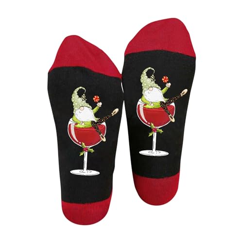 yruphome Damen Herren Weihnachten Socken Baumwolle Weinglas-Muster Socken Witzige Happy Kuschelsocken FüR MäNner Frauen Rocking Socks Unisex Lustige Geschenke Socken Bunte Gemusterte Socken (A) von yruphome