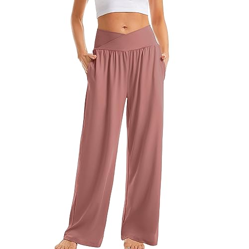 yruphome Damen Yoga-Hosen Hohe Elastische Taille Jogginghose Yogahose Loungehose Lose Stylische Casual Lange Hosen Salon-Hose Weite Beine Hose Traniningshose Outdoor Sporthosen Mit Taschen FüR Frauen von yruphome