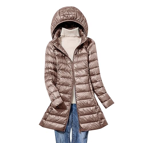 yruphome Daunenjacke Damen Warmer Winter Packbare Puffer Steppjacke Leichte Kapuzenjacke ÜBergangsjacke Steppjacke Winddicht Isolierte Jacke Lange Outerwear Jacke Mode LäSsig Outdoor Jacke Mantel von yruphome