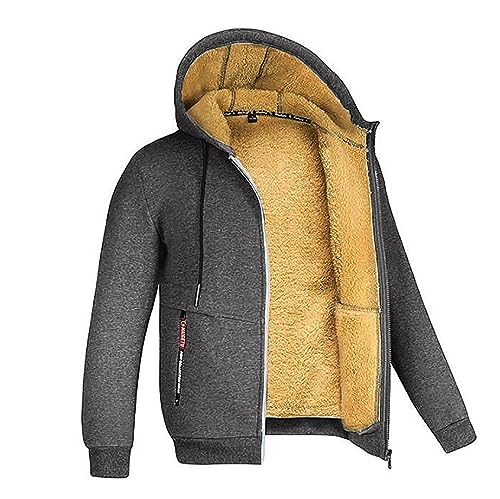 yruphome Fleecejacke Herren Winterjacke PlüSch Dick Wintermantel Warm ÜBergangsjacke Mit Kapuze Sweatshirt Mit Tasche PlüSch Jacke Outwear LangäRmlig Kapuzen LäSsige Jacke Winddicht Outdoor Jacke von yruphome