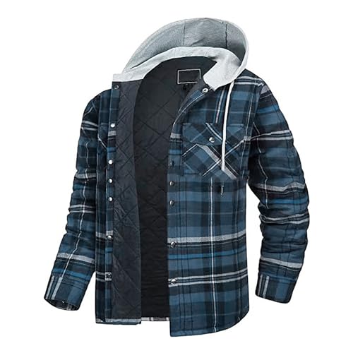 yruphome Männer Winter Casual Plaid Shirts Jacke Herren Thickened Hooded Sherpa Snap Button Down Mantel mit Taschen Flanell Warm Long Sleeve Jacken Größe Large Warm Soft Jackets von yruphome