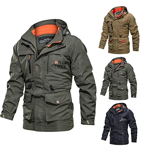 yruphome Outdoorjacke Winterjacke Herren LäSsige ÜBergangsjacke Plus GrößE Softshelljacke Sportliche Funktionsjacke Mittellange Kapuzen Trekkingjacke Winddichte Windjacke Streetwear Trenchcoat von yruphome