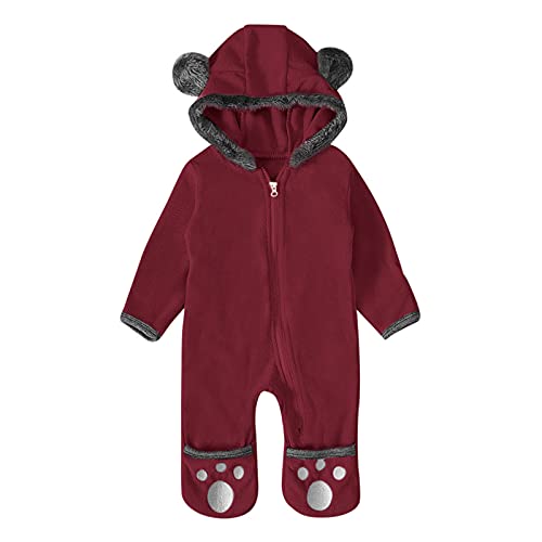 yruphome Strampler Baby MäDchen Jungen Solide Ohren Hoodie Strampler SäUgling Baumwolle Jumpsuit Langarm FrüHling Herbst Bodysuit Warm Zip Kinder Kleidung Mit Ohr Schlaf Overall Weich Bequem Outwear von yruphome