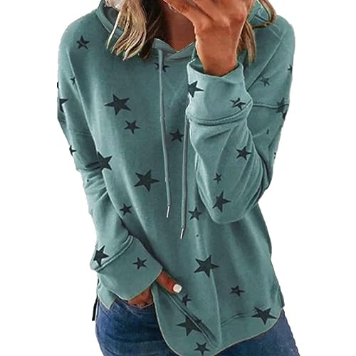 yruphome Weihnachts Für Damen Bedruckt Langärmelig Atmungsaktiv Rundhals Shirt Tops Sternmuster Kordelzug Kapuzen Sweatshirt Fleece Übergroß Sportlicher Workout Pullover Herbstkleidung 2023 von yruphome