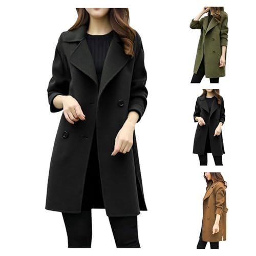 yruphome Wintermantel Damen Elegante Warme ÜBergangsjacke Winddicht Trenchcoat Mode LäSsig Revers Winterjacke Klassisch Zweireihig Windbreaker Mantel Outwear Lange Strickjacke Herbst Winter von yruphome