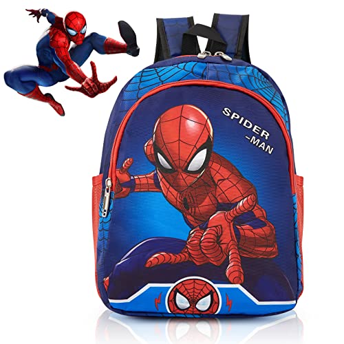 Spider Kinderrucksäcke Kinder Schultasche, Spider Kinderrucksack Kinder Jungen Schulrucksack Schule Tasche für Schulranzen Kleinkind Kindergarten 3 4 5 6 Jahre - 30cm x 26cm x 10cm (Blau und Rot) von yumcute